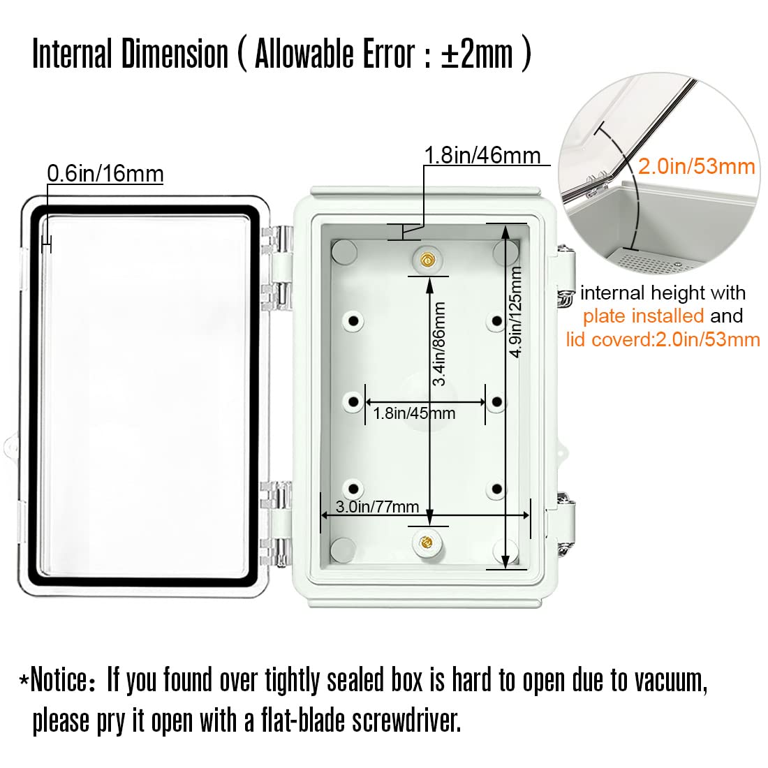 ABS Junction Box Hinged Clear Cover Stainless Steel Latch IP67 Waterproof Enclosure with Mounting Plate Wall Bracket 5.9x3.9x2.8 inch Pack of 2 G652377
