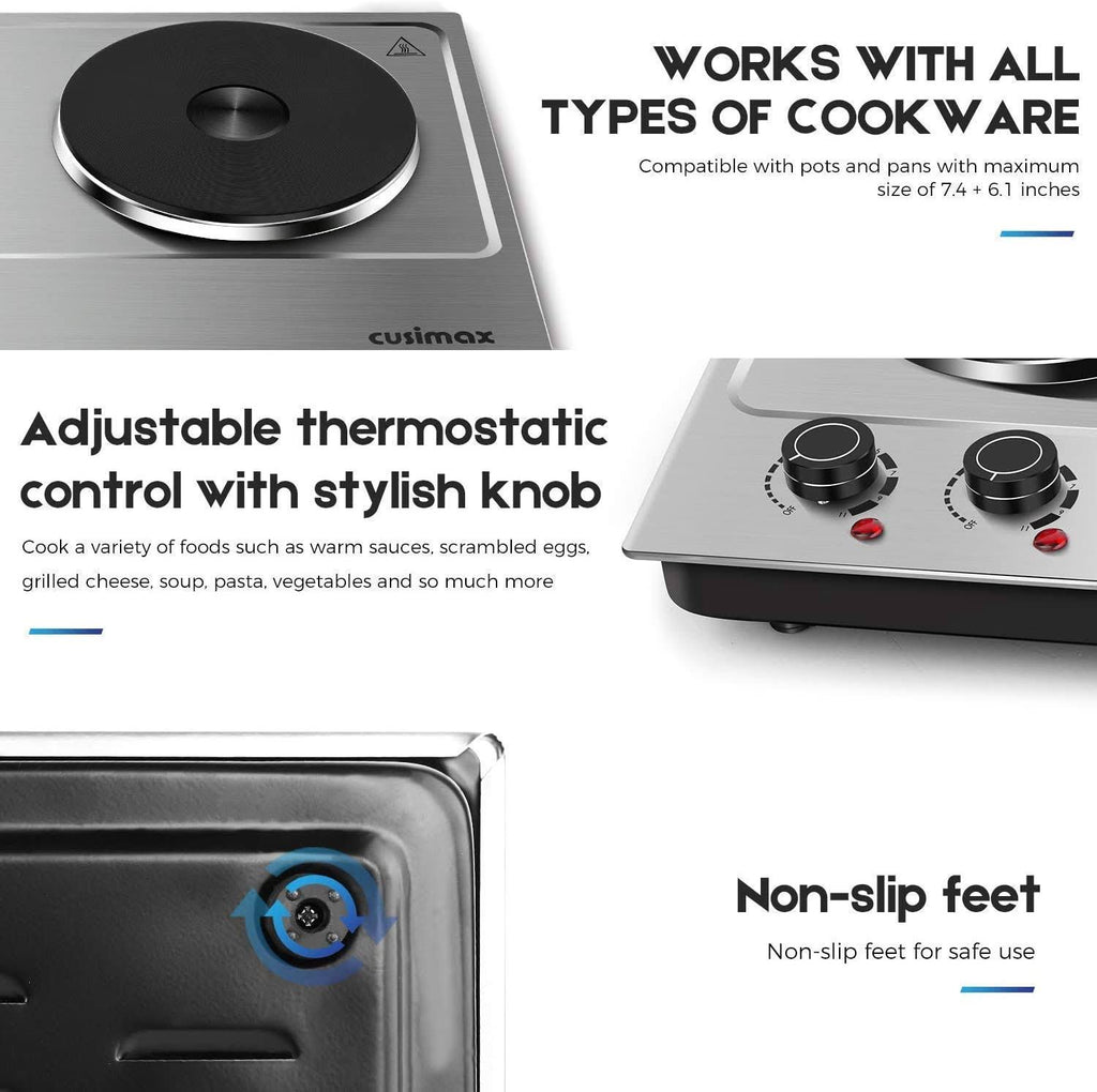 1800W Electric Double Burner Countertop Cast Iron Hot Plate E8441
