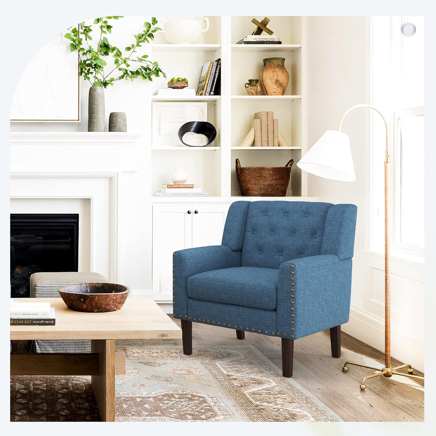 Navy Blue Linen Upholstered Button Tufted Accent Chair Z8531