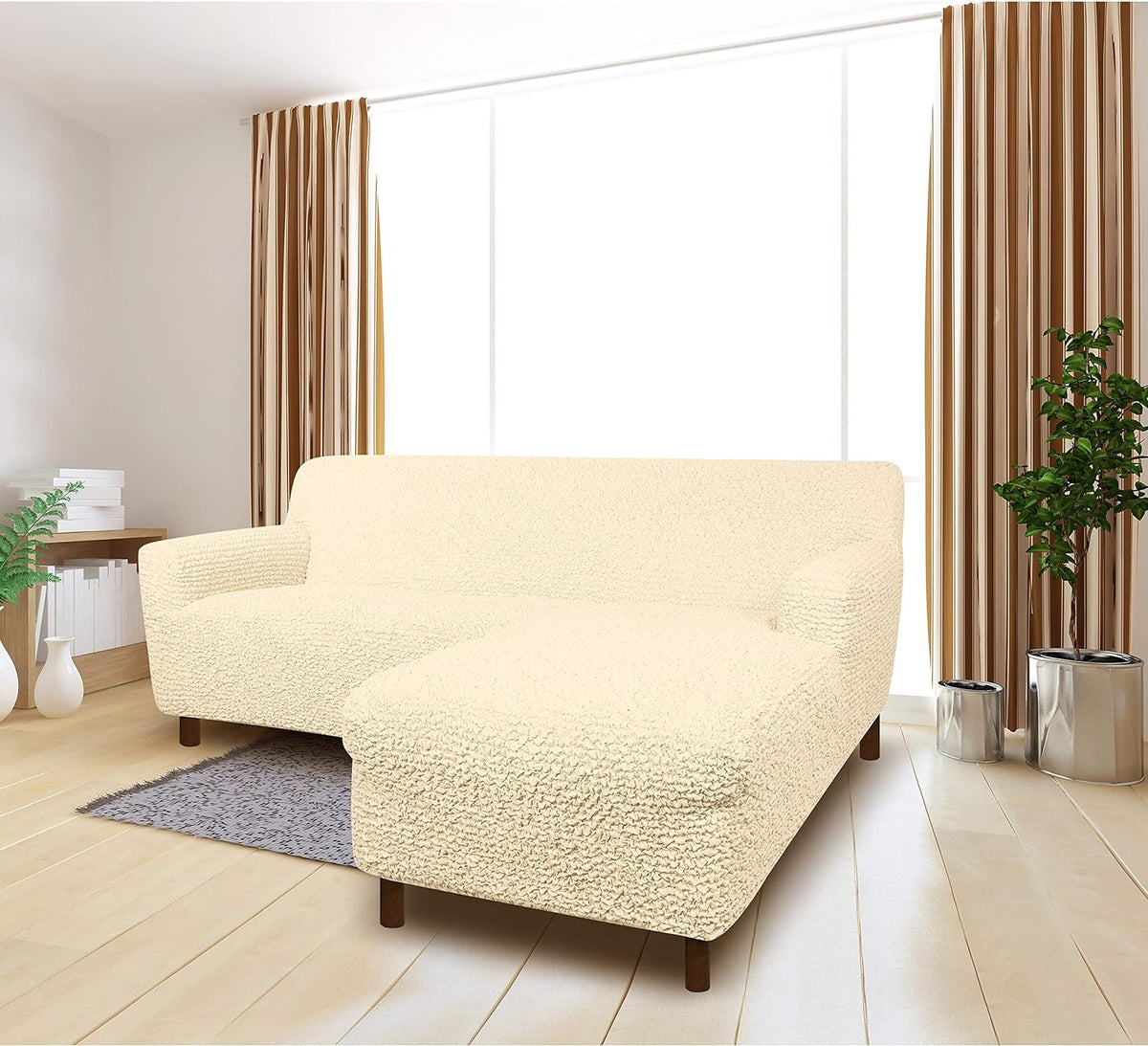Cream L-Shape Sofa Slipcover C263