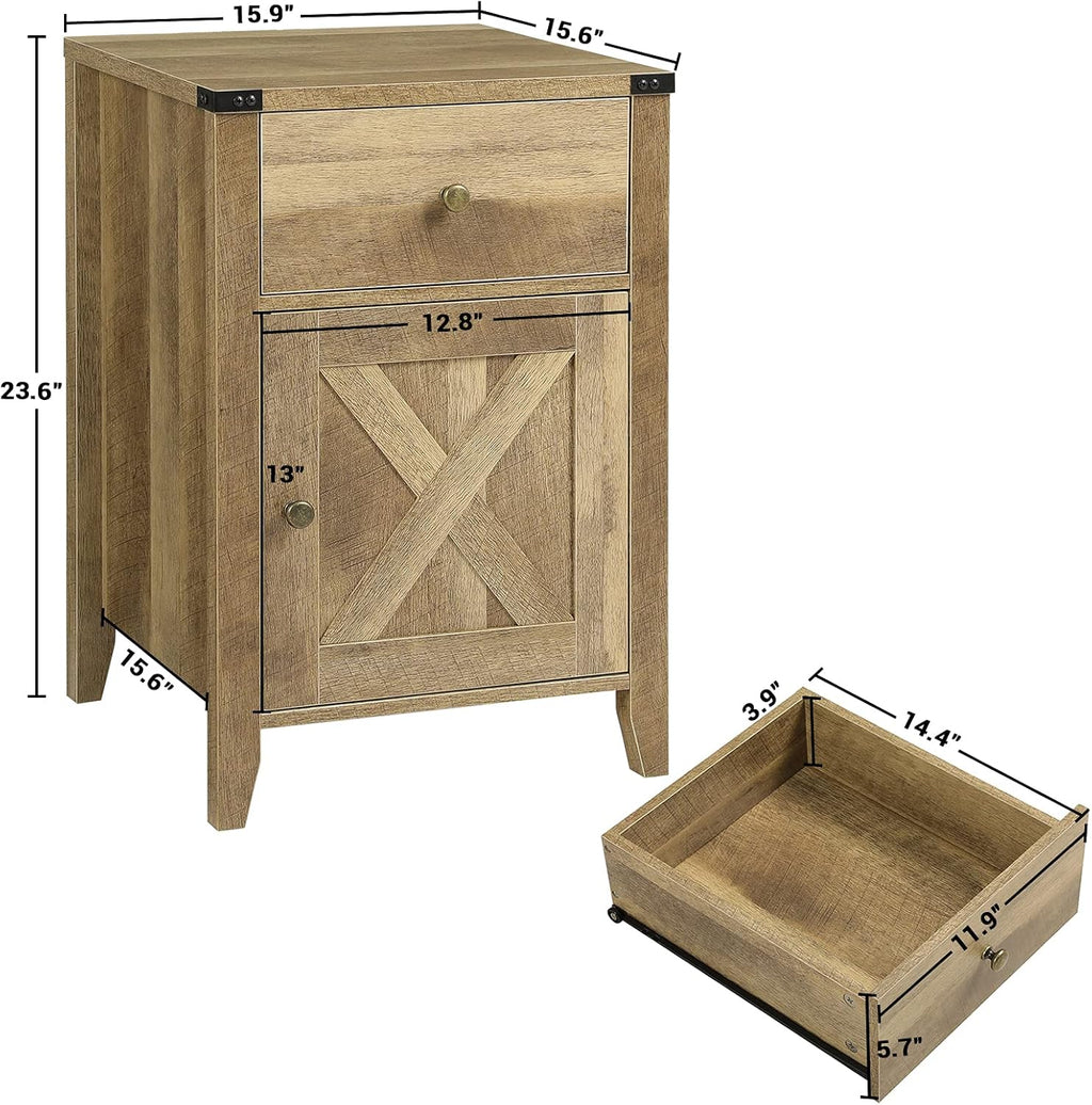 Rustic Oak End Table with Cabinet and Drawer C4238