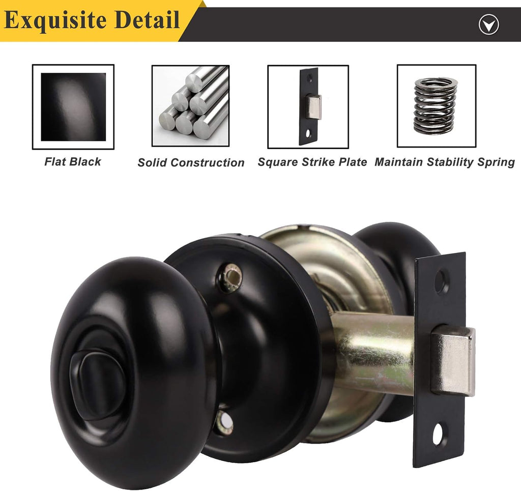 6 Pack Black Oval Privacy Door Knobs P8068