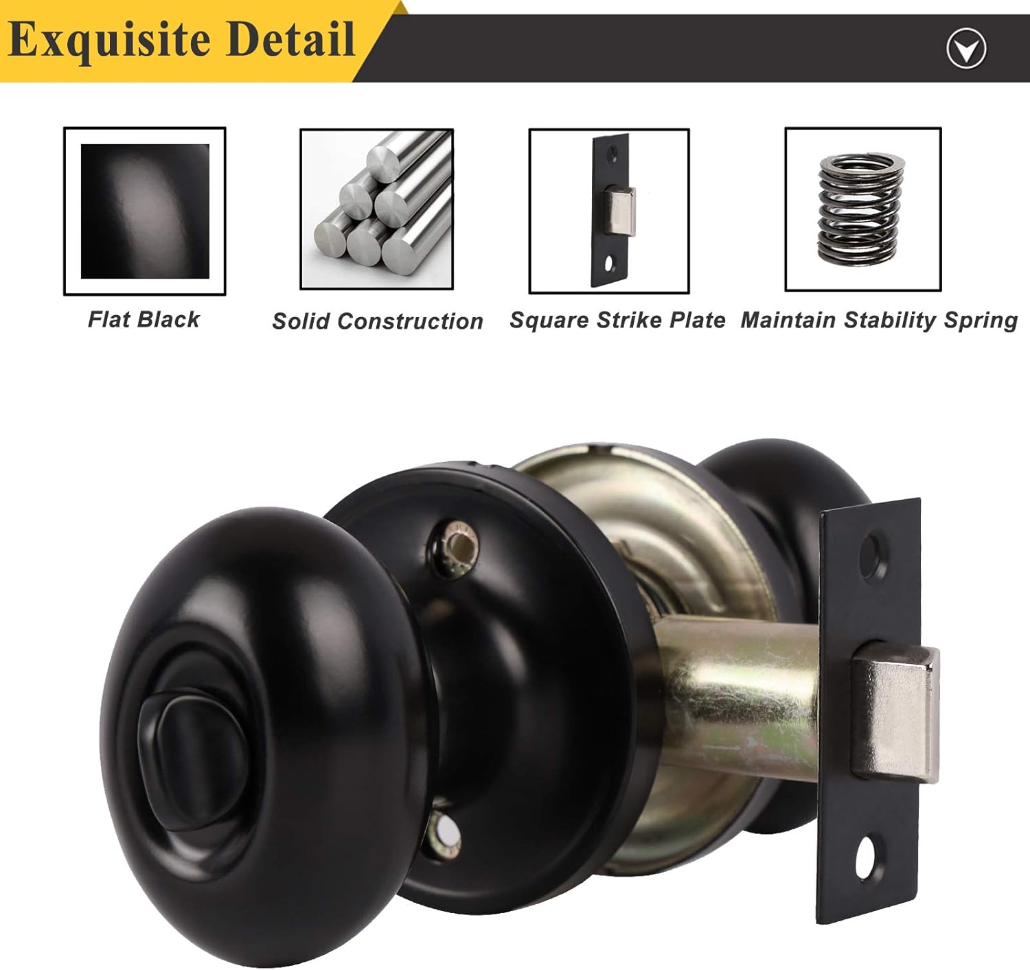 6 Pack Black Oval Privacy Door Knobs P8068