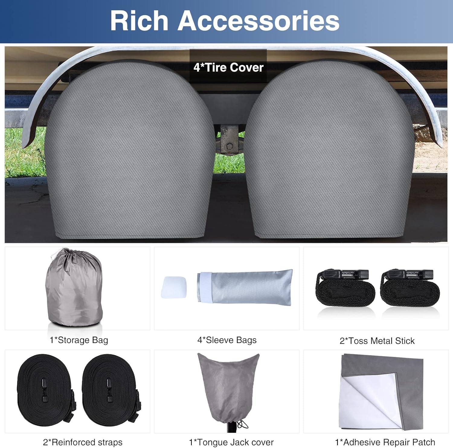 Upgraded Waterproof 500D Travel Trailer Cover with 4 Tire Covers, Tongue Jack Cover D9820