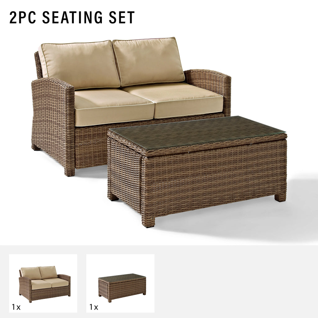 2 Piece Fabric Patio Sofa Set in Brown and Sand R88846