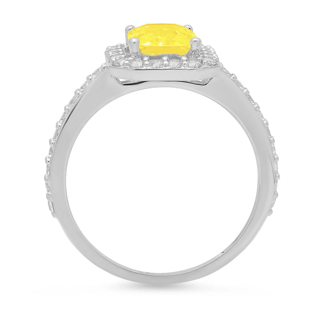 18k White Gold Halo Ring with Yellow Simulated Diamond W642