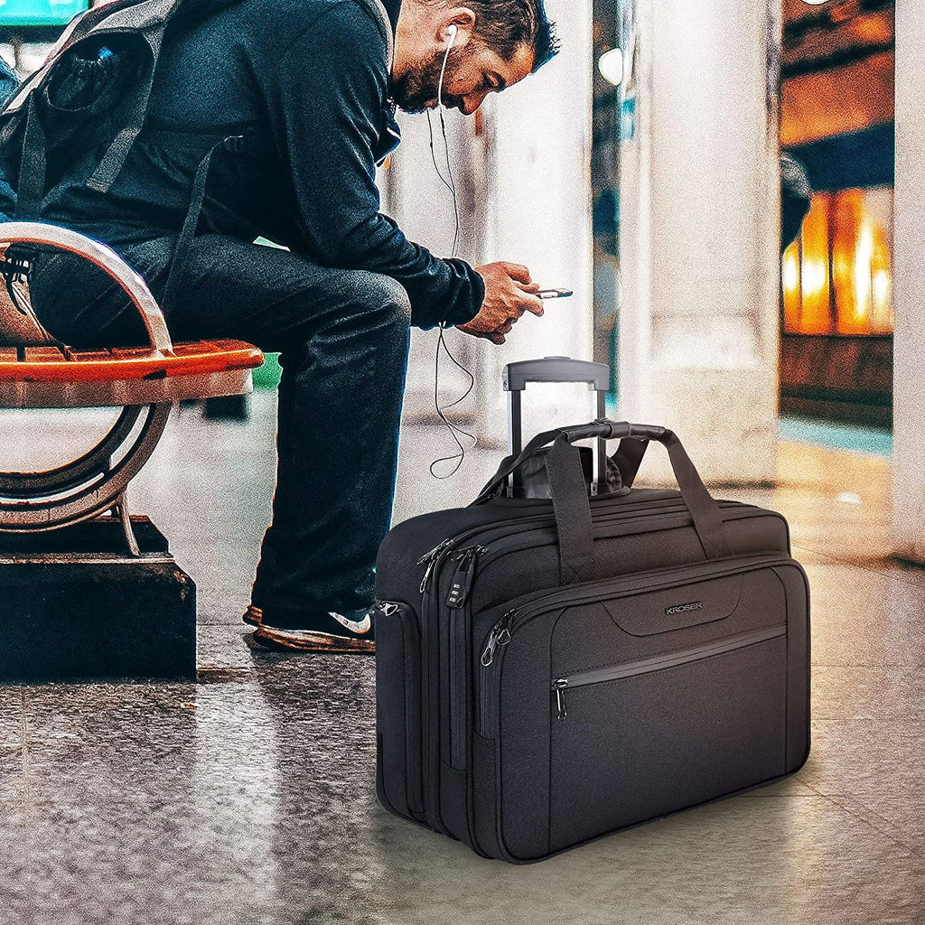 Rolling Laptop Bag Briefcase for 17.3" Laptop, Black T235