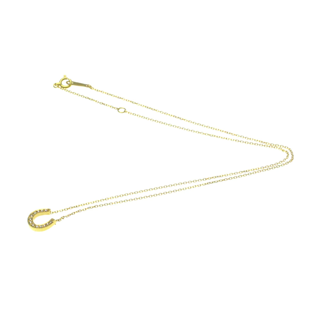 18K Yellow Gold Horseshoe Diamond Pendant Necklace Z160