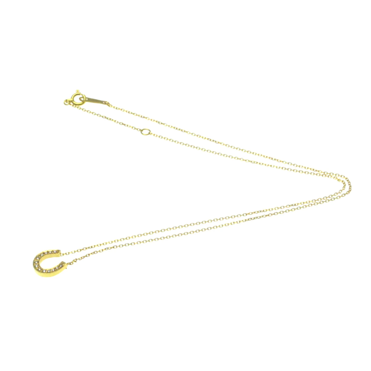 18K Yellow Gold Horseshoe Diamond Pendant Necklace Z160