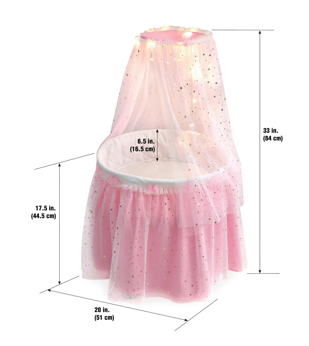 Pink Doll Bassinet with Canopy and Lights for 18 inch Dolls P196
