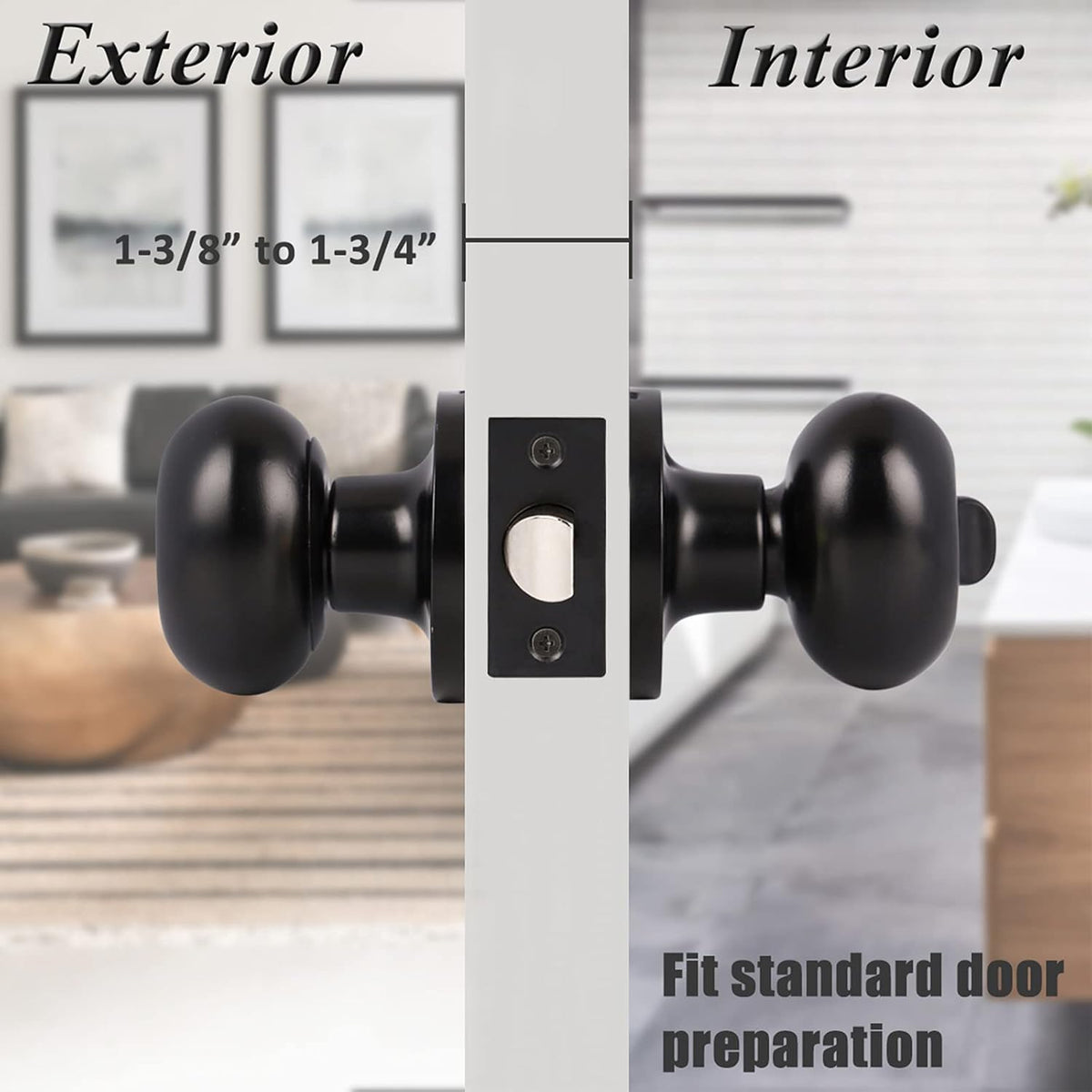 6 Pack Black Oval Privacy Door Knobs P8068