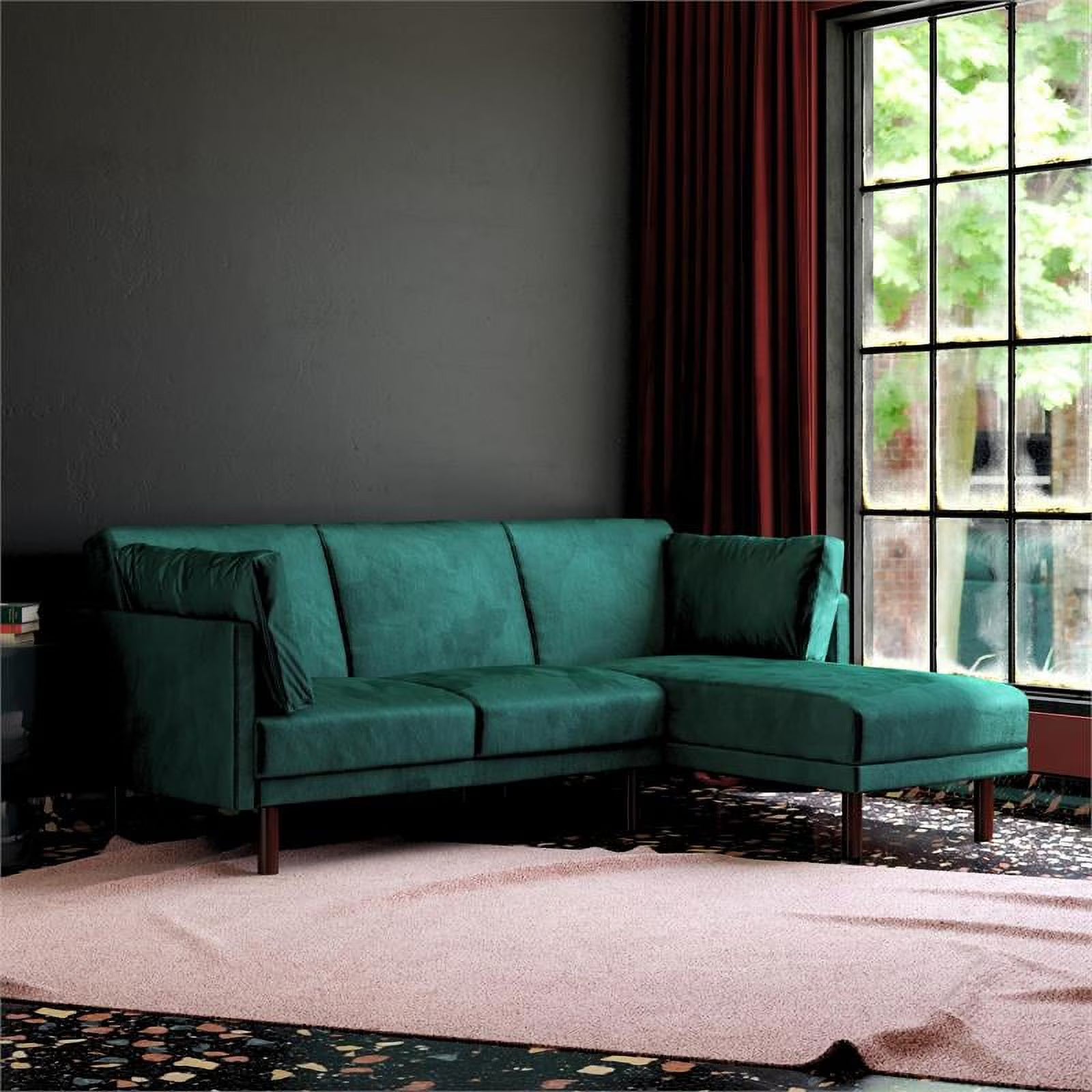 Green Velvet Sectional Futon E90458