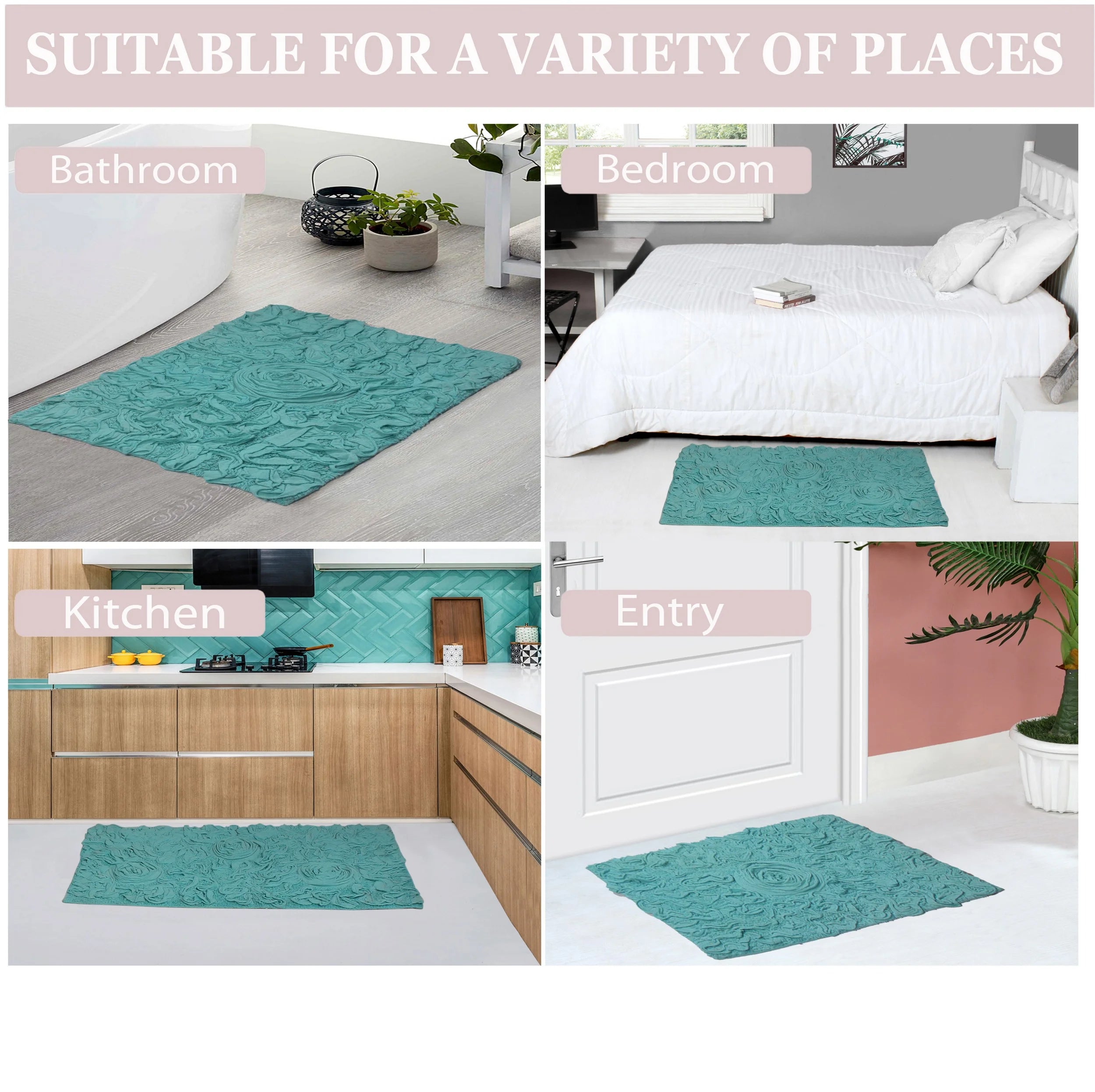 Turquoise 5 Piece Cotton Bath Rug Set Y803