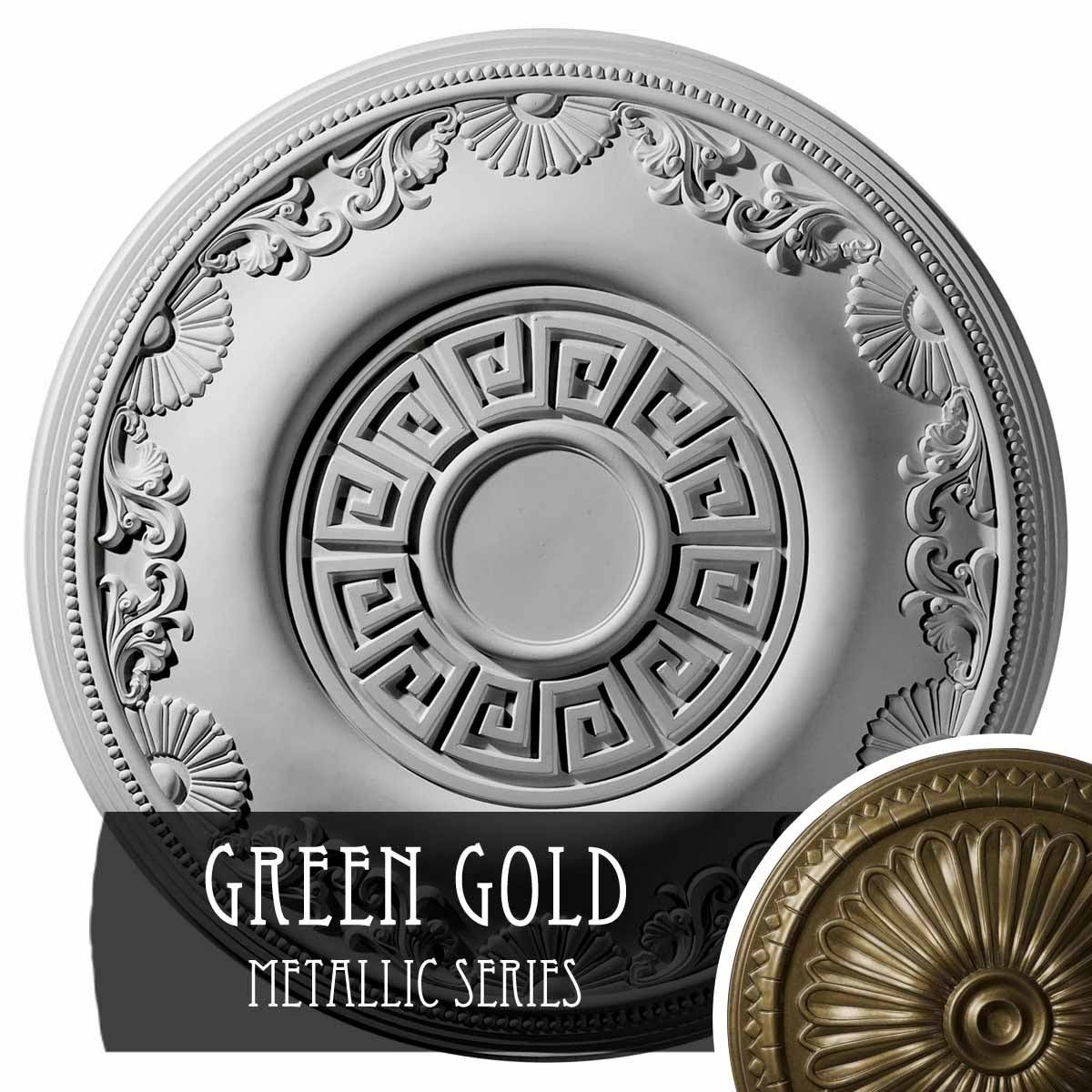 25 7/8 inch x 2 1/4 inch Hand-Painted Green Gold Ceiling Medallion K95729