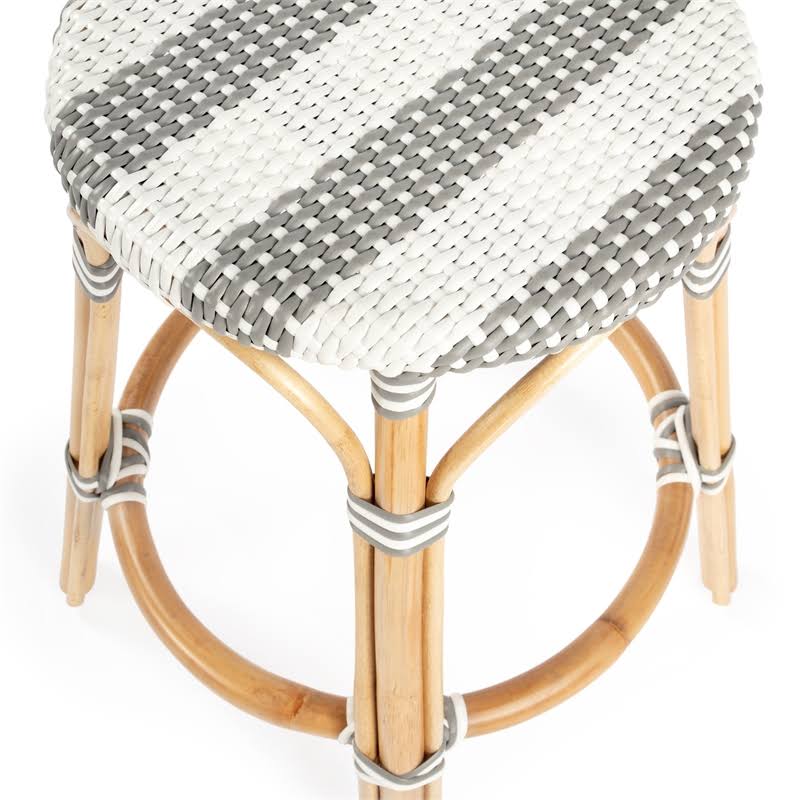 Grey & White Rattan Counter Stool M1050