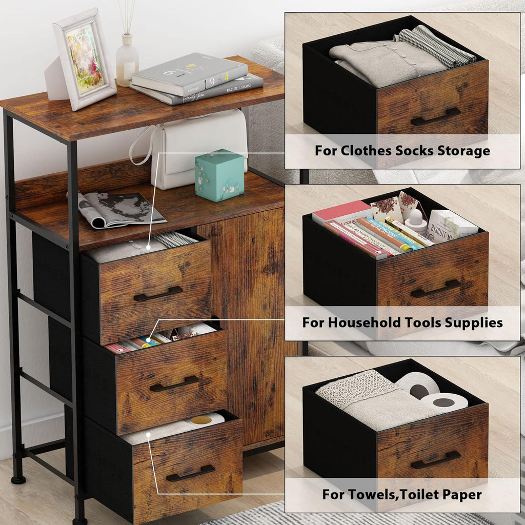 Storage Cabinet with 3 Drawers and Door Wood O49590