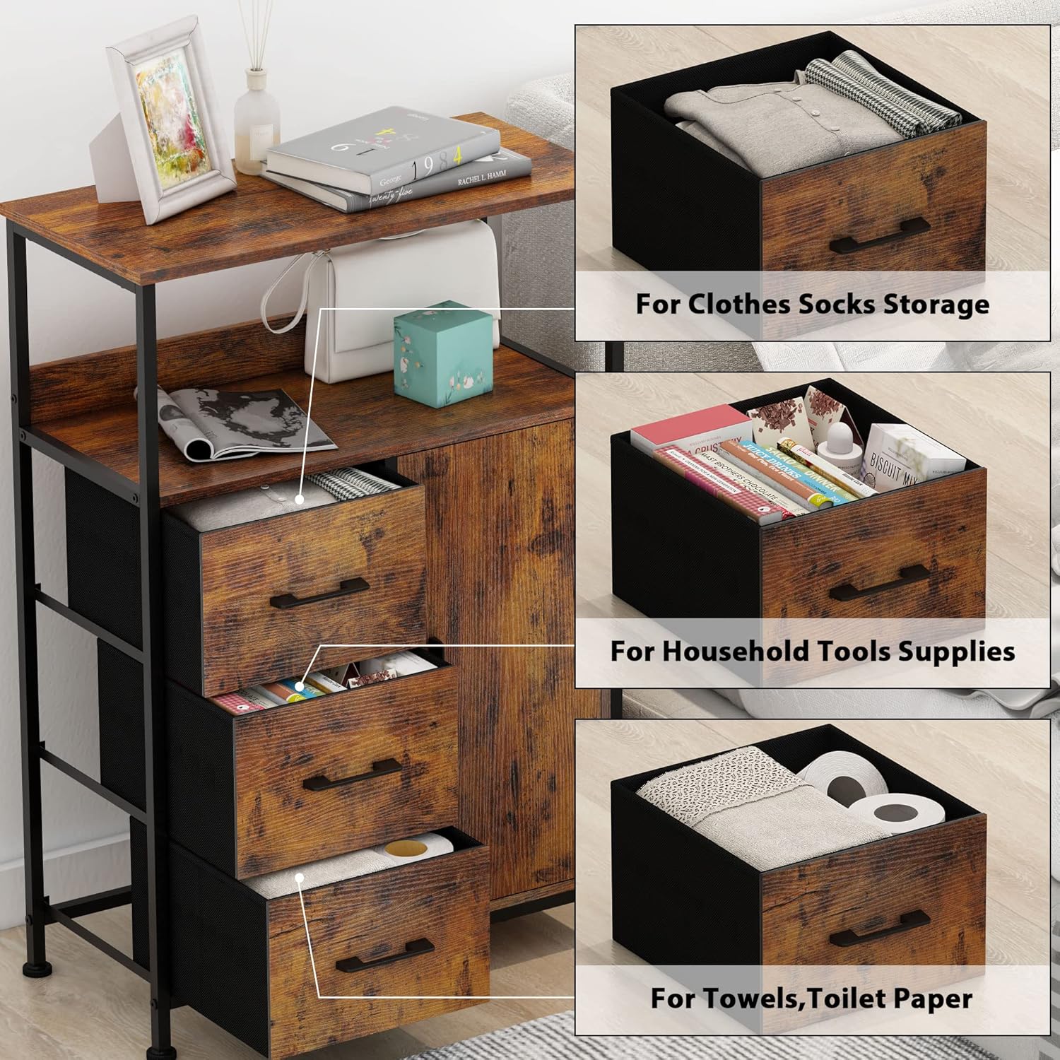 Storage Cabinet with 3 Drawers and Door Wood O49590