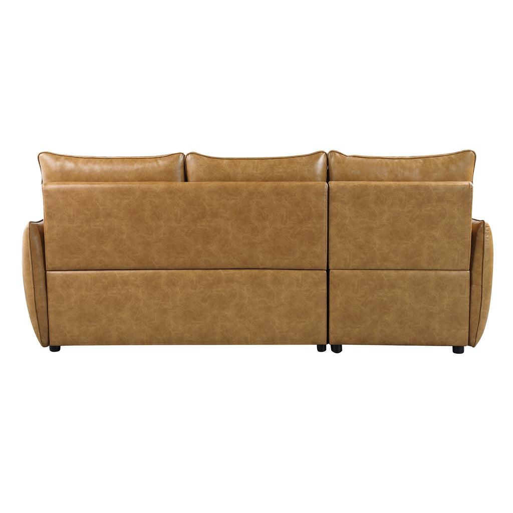 94 in. Wide 2-Piece Reversible Sectional Sofa in Brown Faux Leather with Pull-out Bed and Hidden Storage S267633
