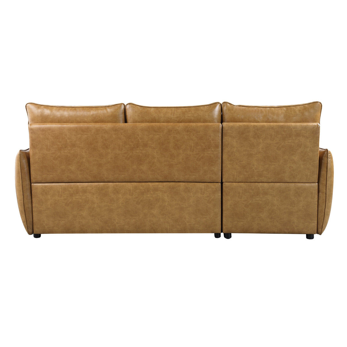 94 in. Wide 2-Piece Reversible Sectional Sofa in Brown Faux Leather with Pull-out Bed and Hidden Storage S267633