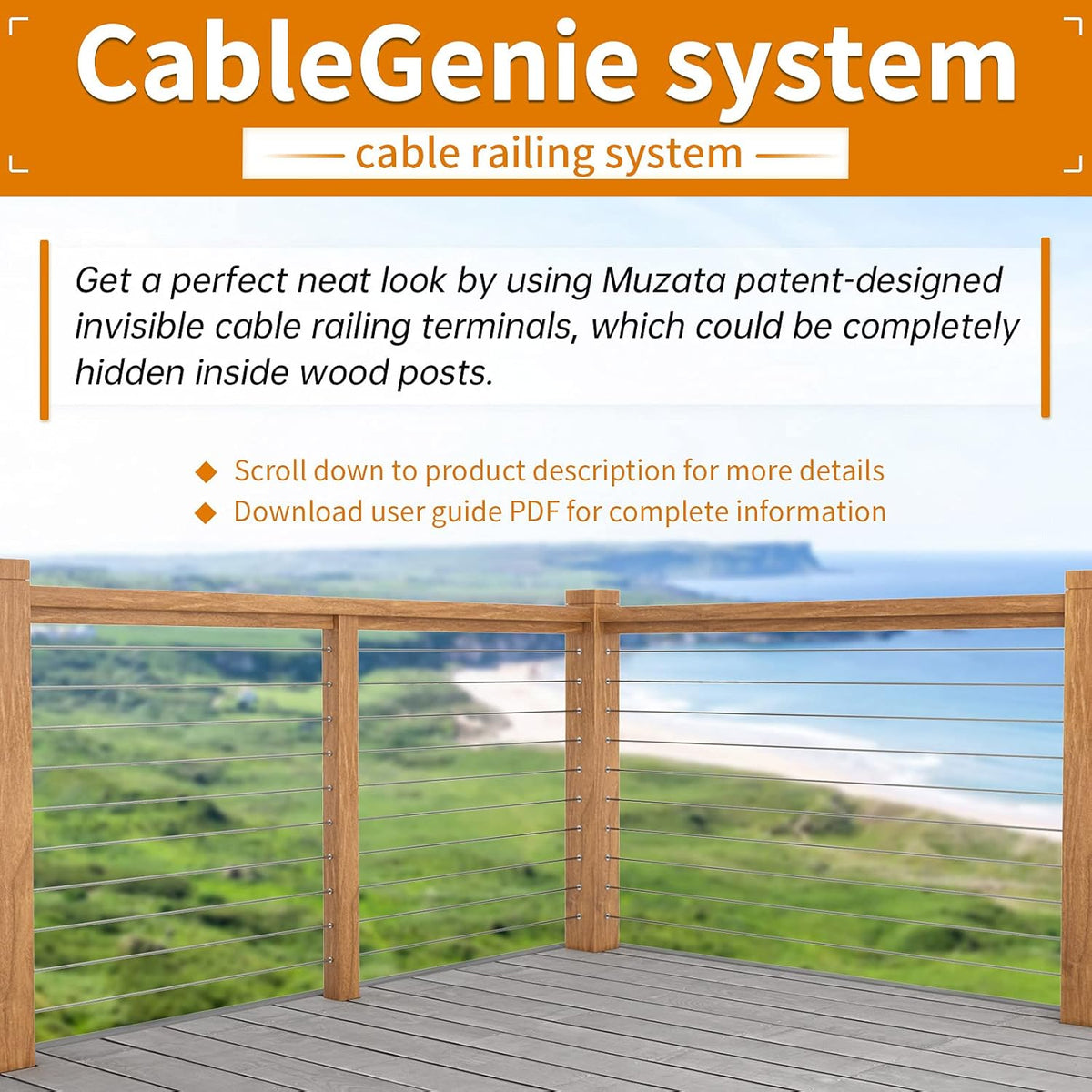 Black Stainless Steel Cable Railing Kit Hardware for 1/8 Wire Rope Wood Posts T316 Marine Grade L93818