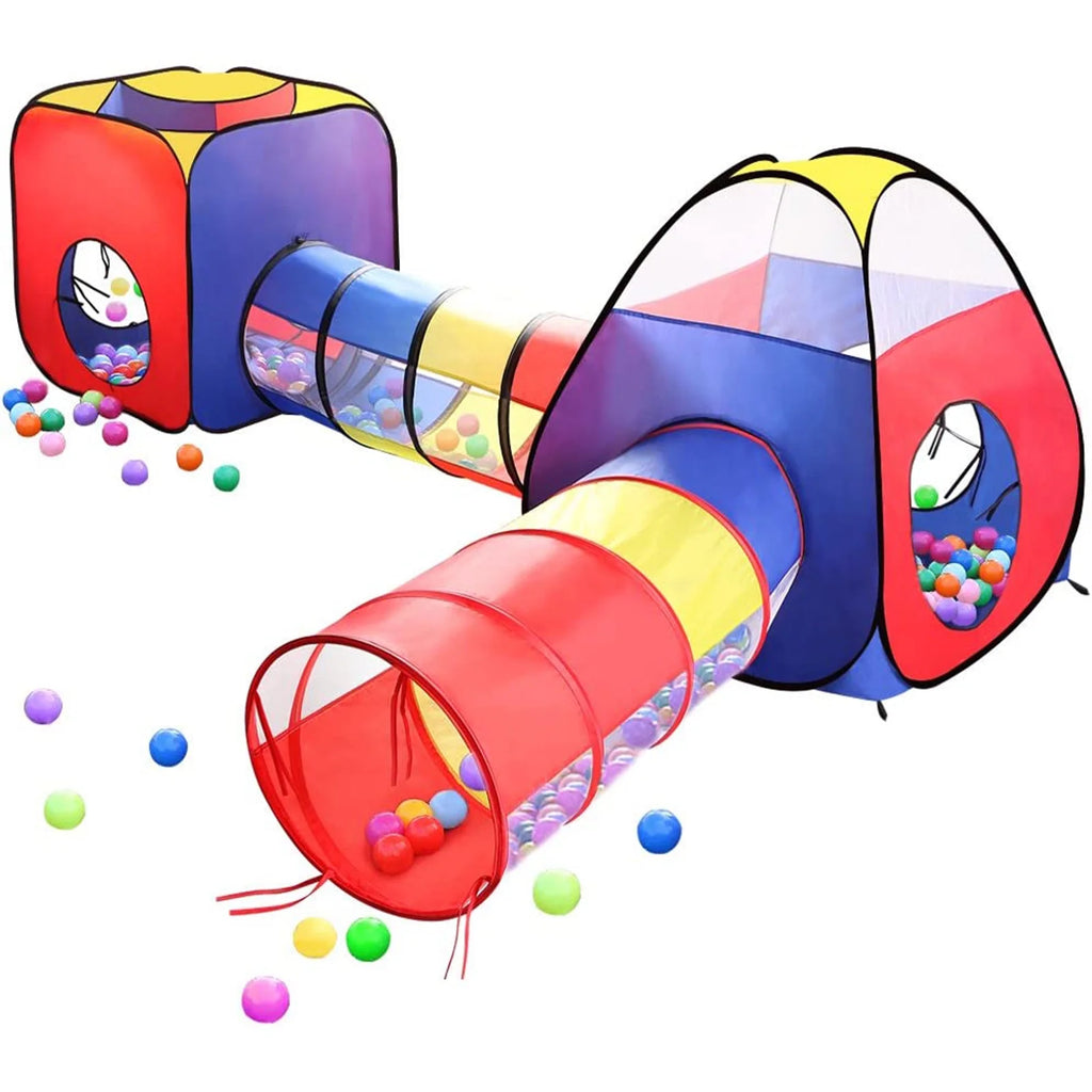 4 in 1 Kids Play Tent and Tunnels, Pop Up Ball Pit, 2 Tents + 2 Crawl Tunnels Playhouse Tent Set J623601