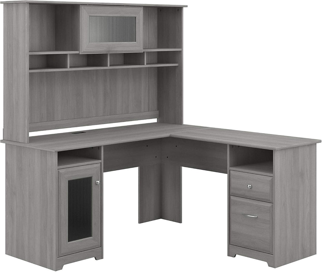 L Shaped Computer Desk with Hutch, 60W, Ash Gray K585813