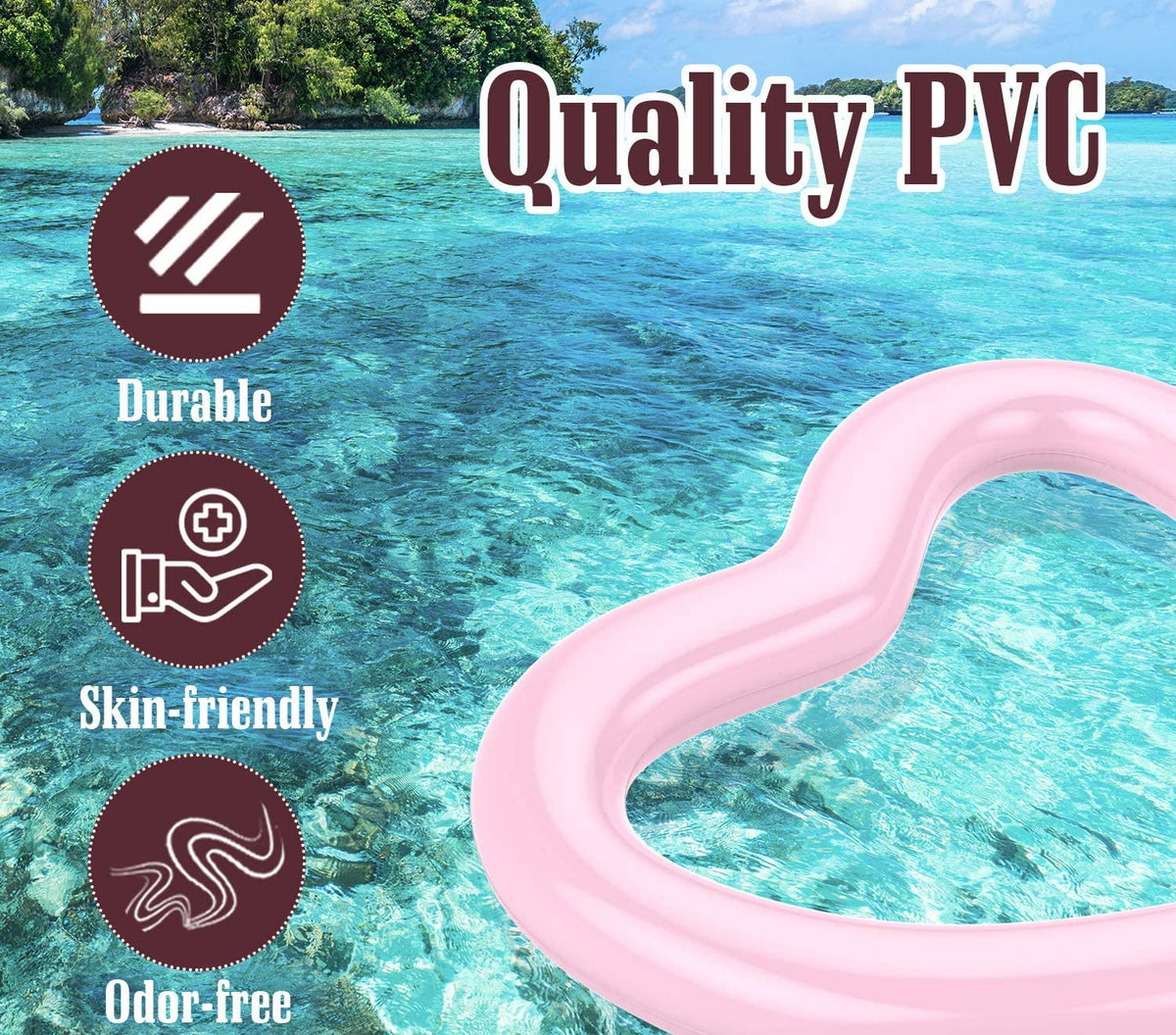 Inflatable Swim Rings Heart Shaped Pool Float Tube Pink N4341