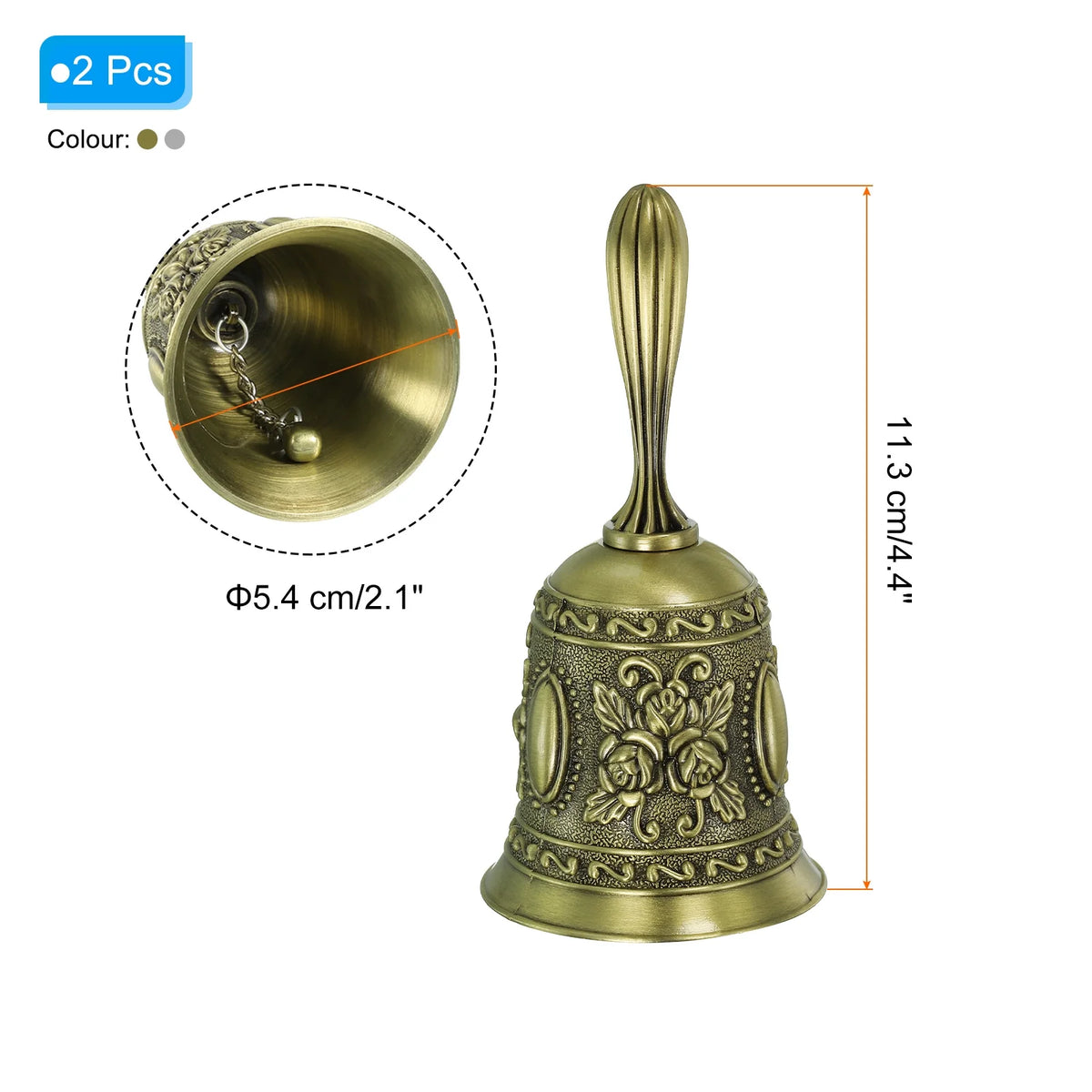 Vintage Carved Metal Dinner Bell, 2pcs, Bronze/Silver N21894