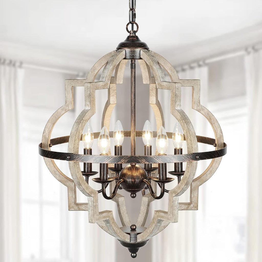 6 Light Farmhouse Chandelier with Globe Light Fixture Y469751