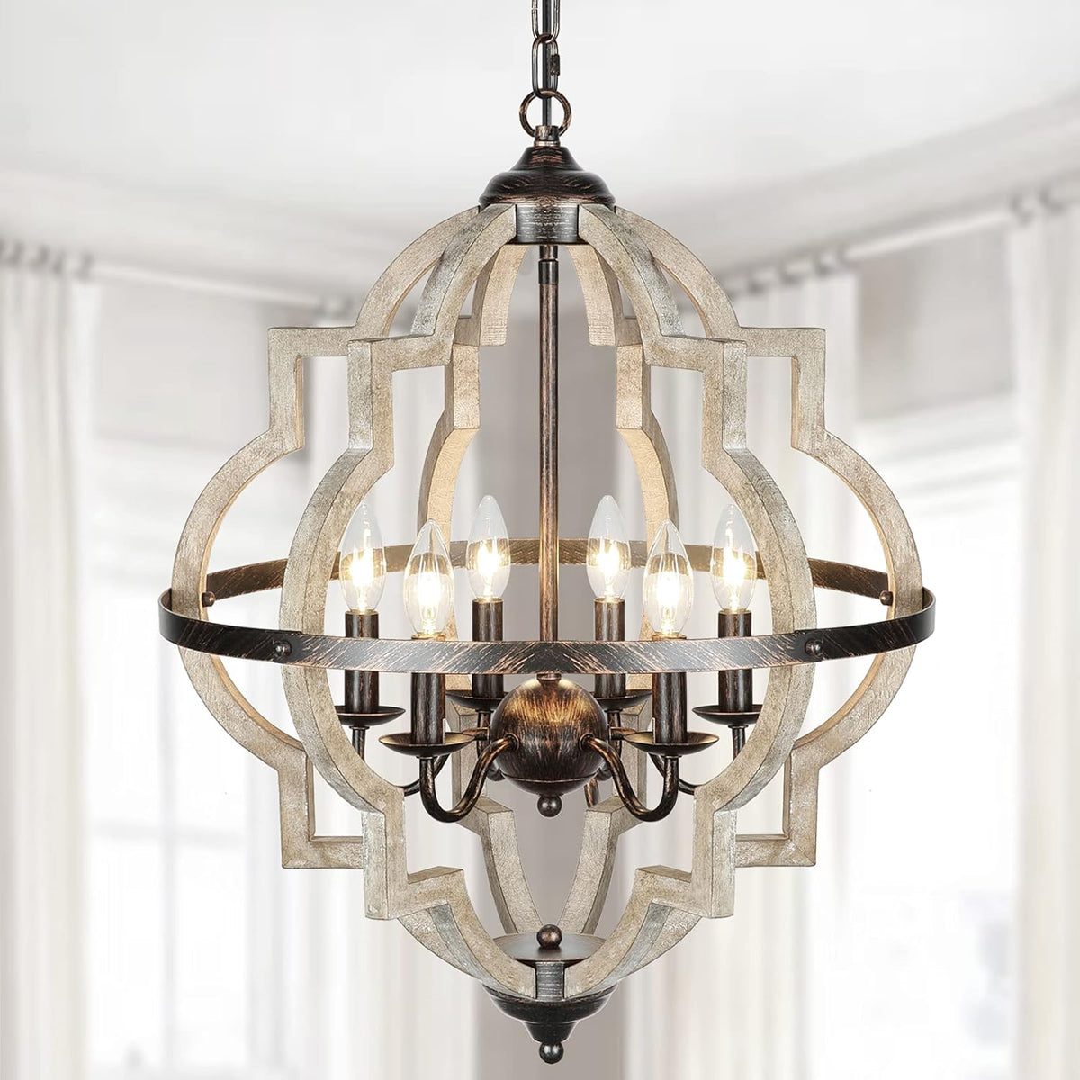 6 Light Farmhouse Chandelier with Globe Light Fixture Y469751