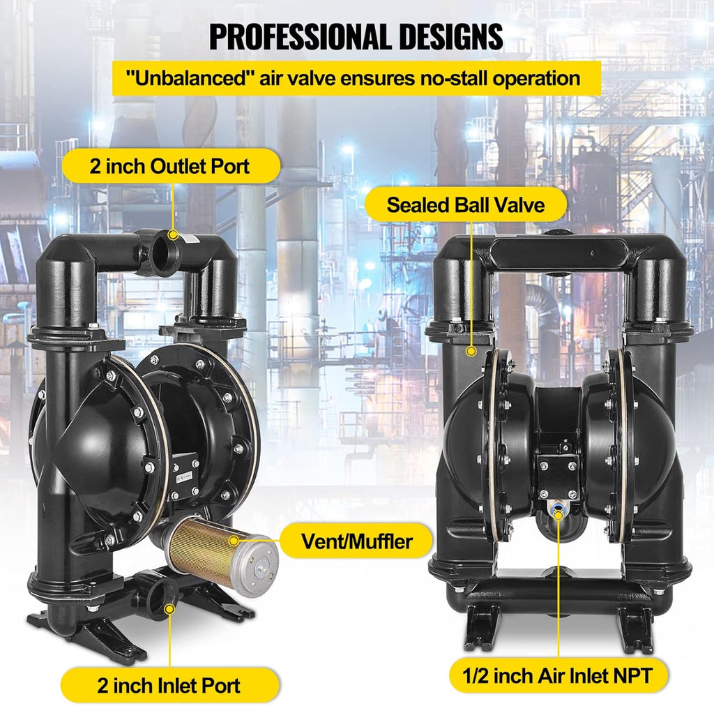 Air-Operated Double Diaphragm Pump 2 inch Nitrile Diaphragm Max 120PSI X848051