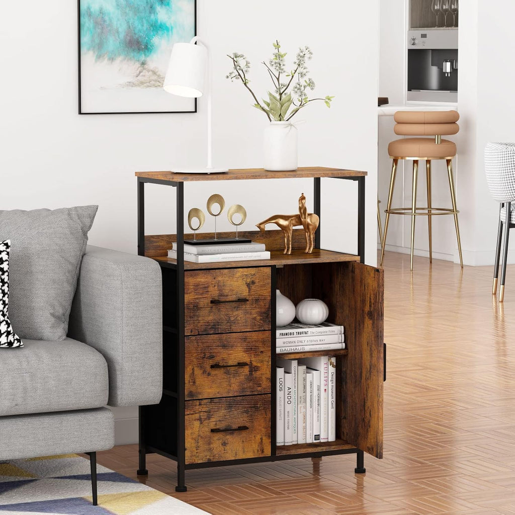Storage Cabinet with 3 Drawers and Door Wood O49590