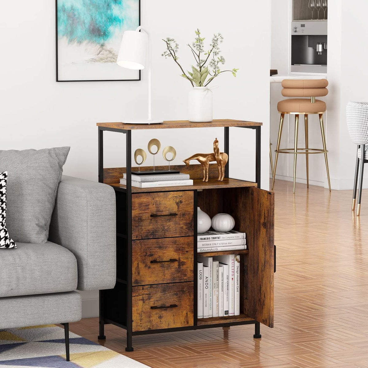 Storage Cabinet with 3 Drawers and Door Wood O49590