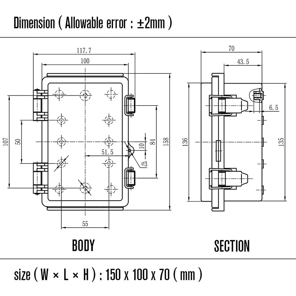 ABS Junction Box Hinged Clear Cover Stainless Steel Latch IP67 Waterproof Enclosure with Mounting Plate Wall Bracket 5.9x3.9x2.8 inch Pack of 2 G652377
