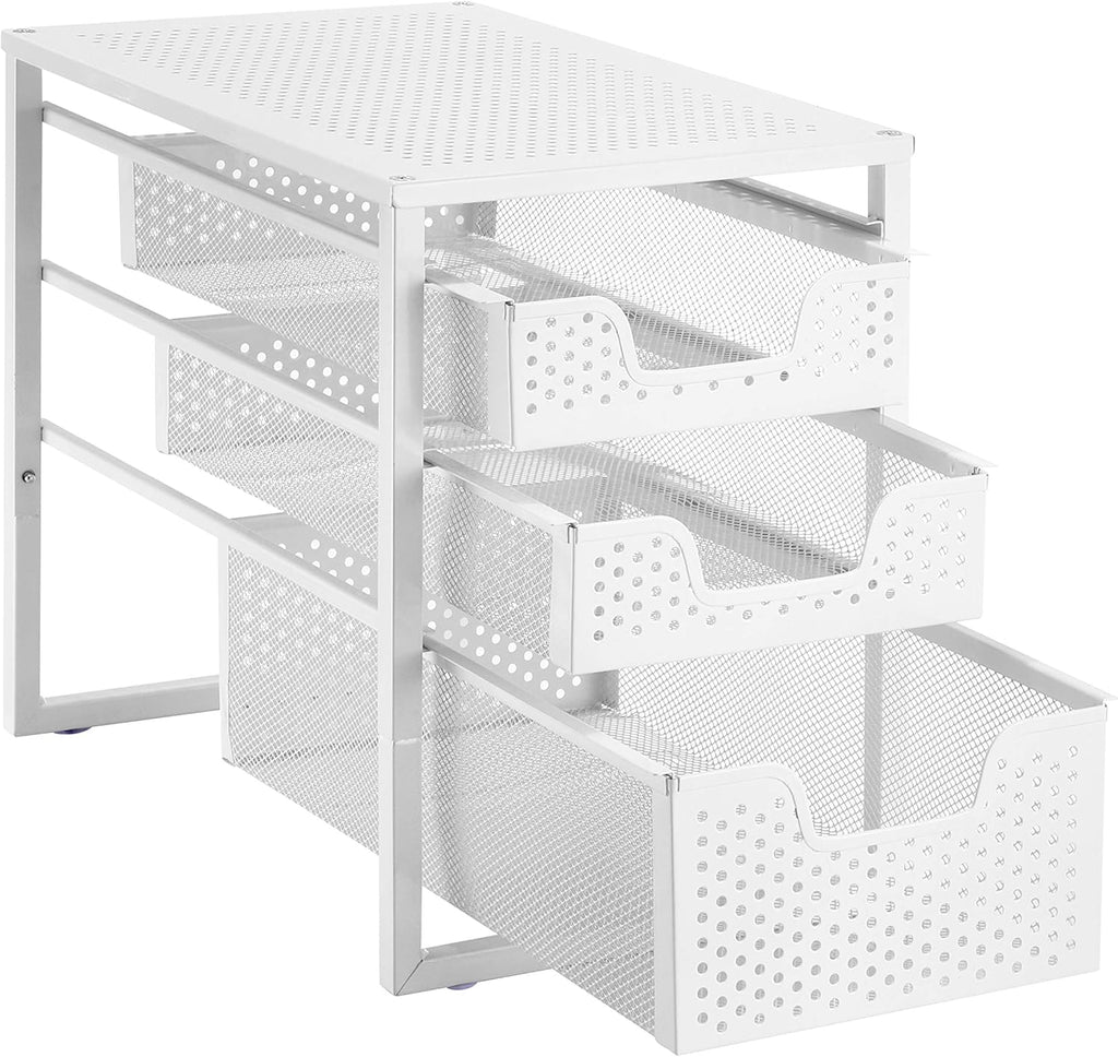 White 3-Tier Under Sink Cabinet Organizer with Sliding Storage Drawer Z620