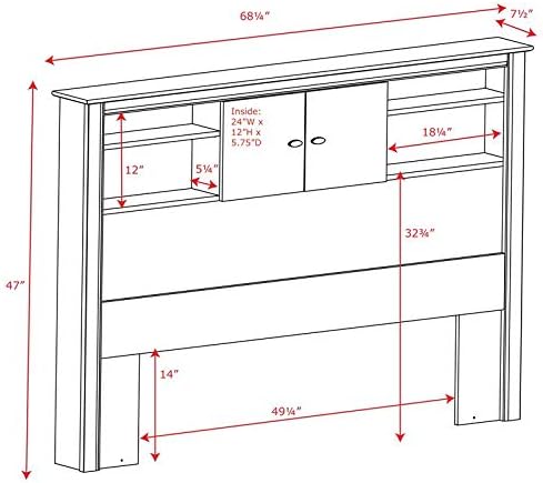 Black Full Queen Wood Bookcase Headboard and Cabinet Storage G9592