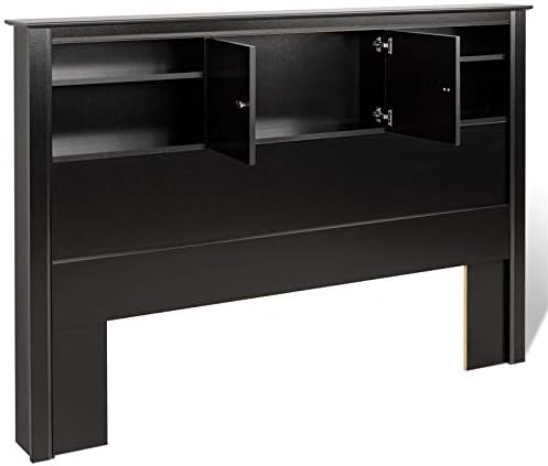 Black Full Queen Wood Bookcase Headboard and Cabinet Storage G9592