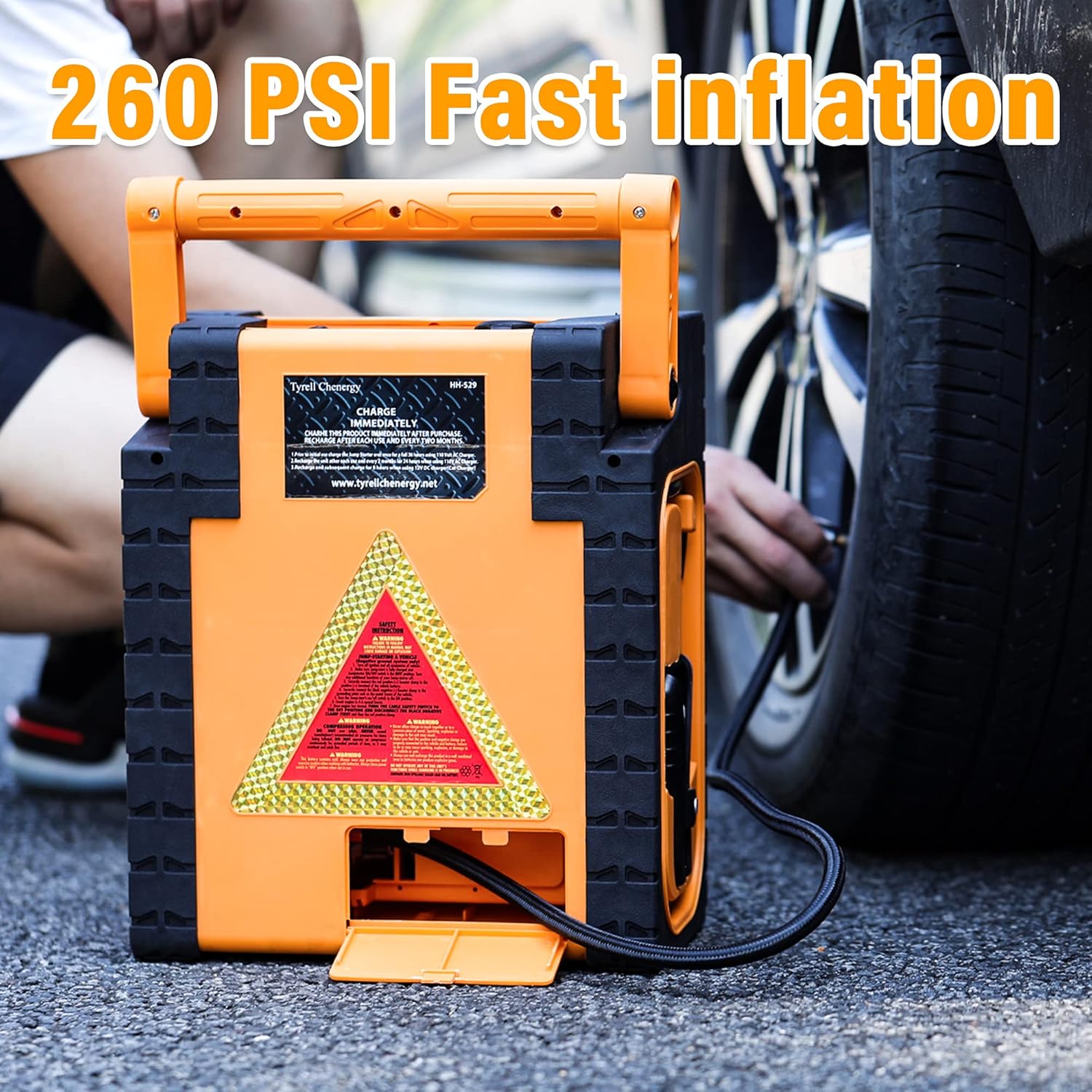 Solar Car Jump Starter 12V 1400 Peak AMPS 8-in-1 Power Station with Digital Air Compressor W397545