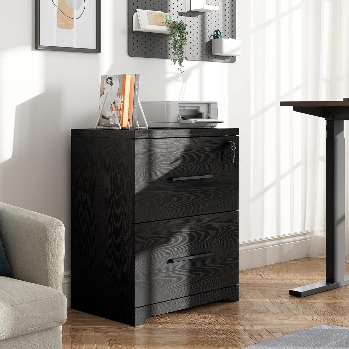2-Drawer Wood Lateral File Cabinet with Lock, Black L181