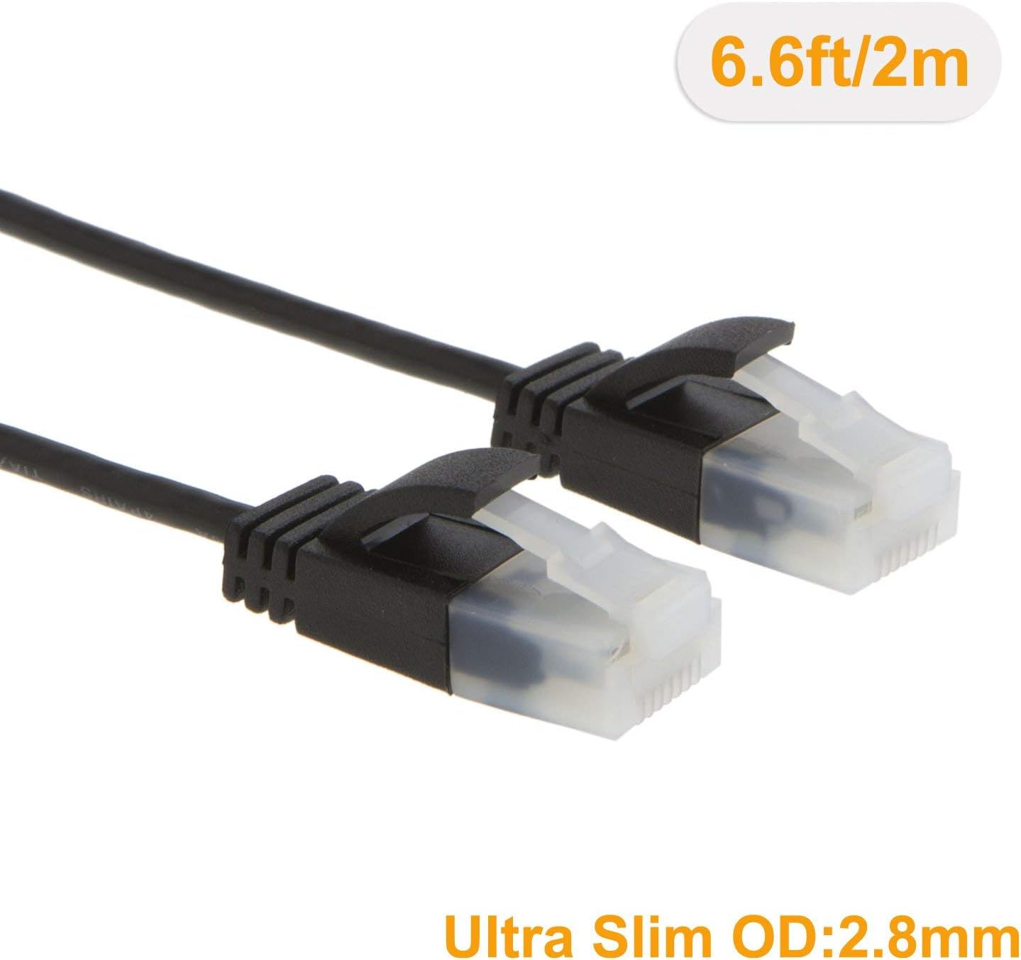Ultra Thin Cat6a Ethernet Patch Cable, 2-Pack, 6.6ft, Black S329569