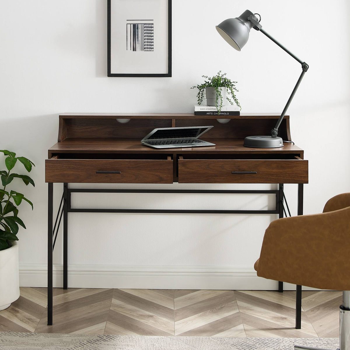 2-Drawer Desk and Hutch - Cerused Ash C95884