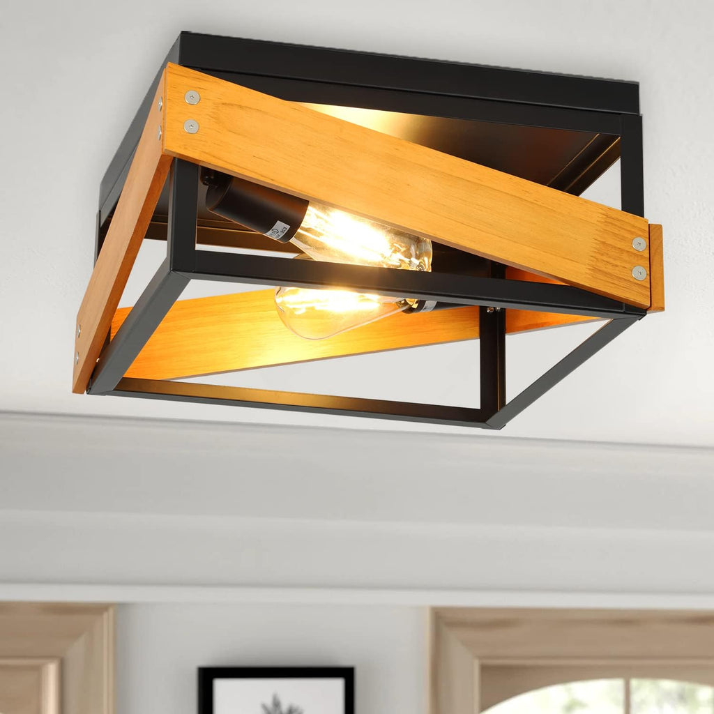3-Light Industrial Flush Mount Ceiling Light, Matte Black Metal Cage, E26 Base G37488