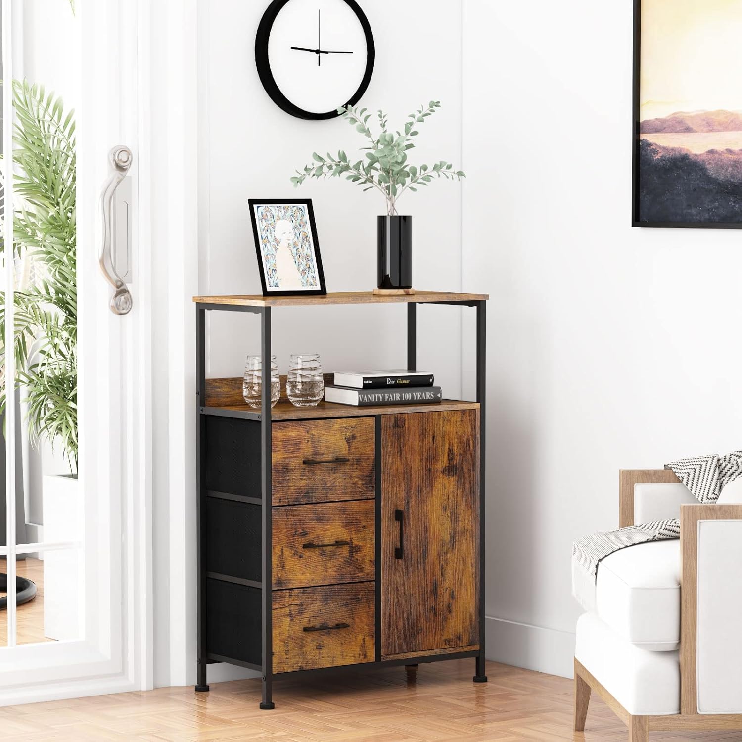 Storage Cabinet with 3 Drawers and Door Wood O49590
