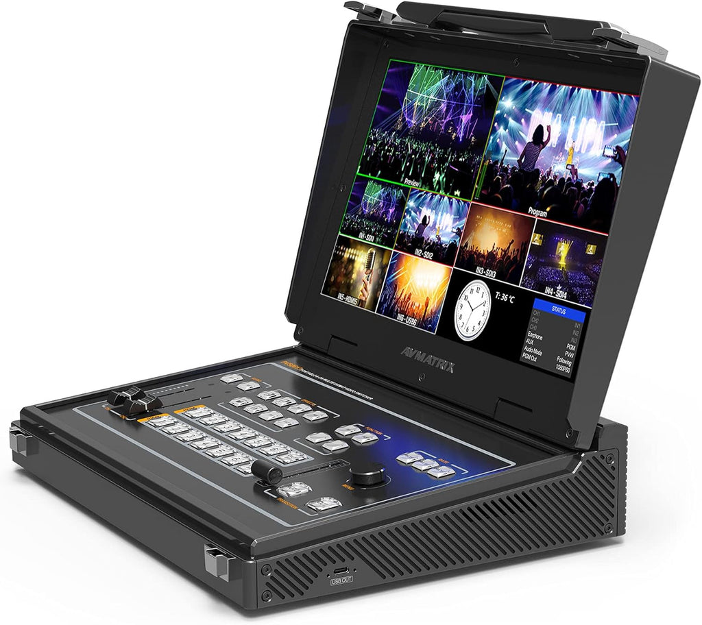 13.3 Portable 6 Channel 4×SDI and 2×HDMI Inputs Multi-Format Streaming Switcher E124