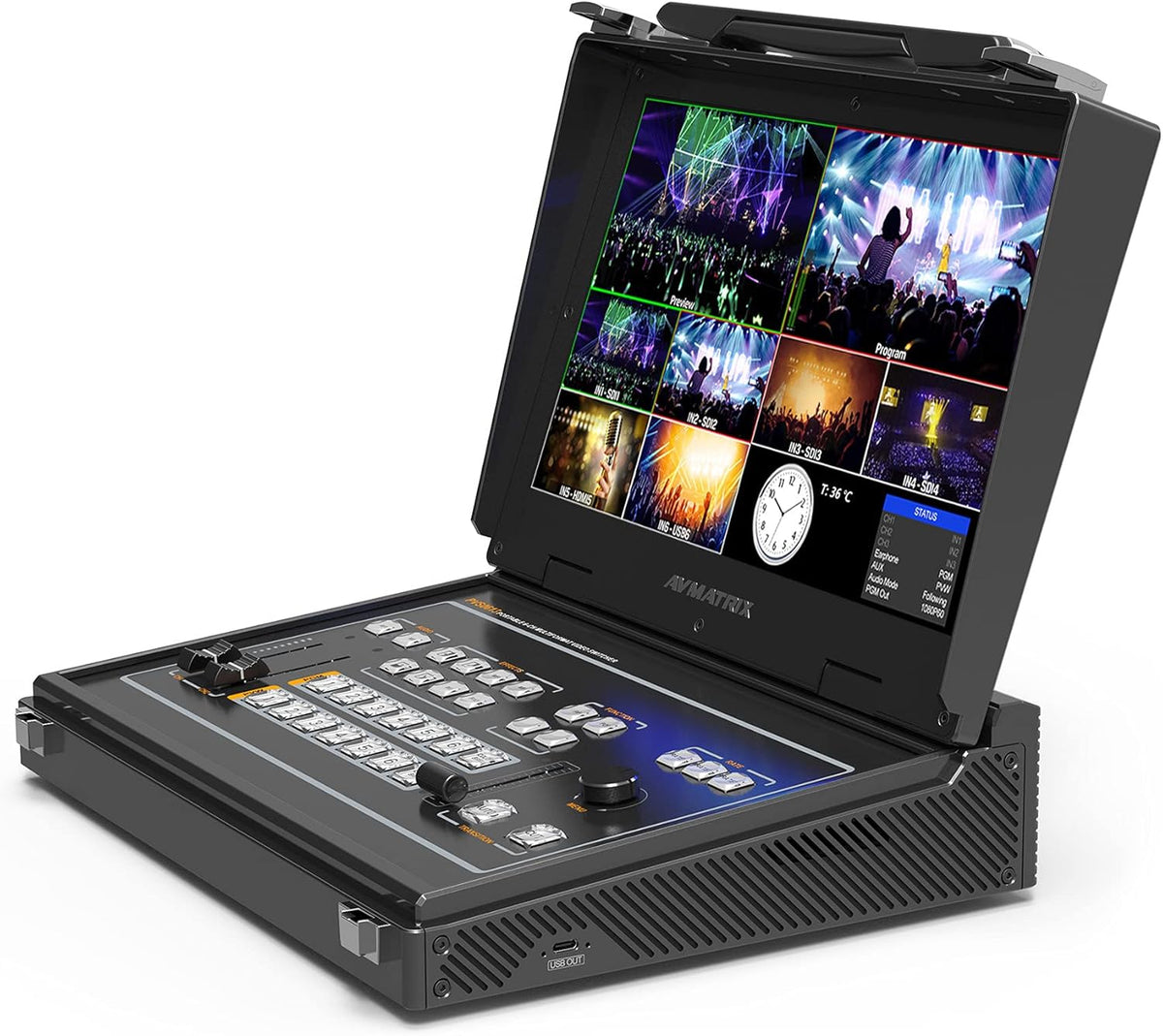 13.3 Portable 6 Channel 4×SDI and 2×HDMI Inputs Multi-Format Streaming Switcher E124