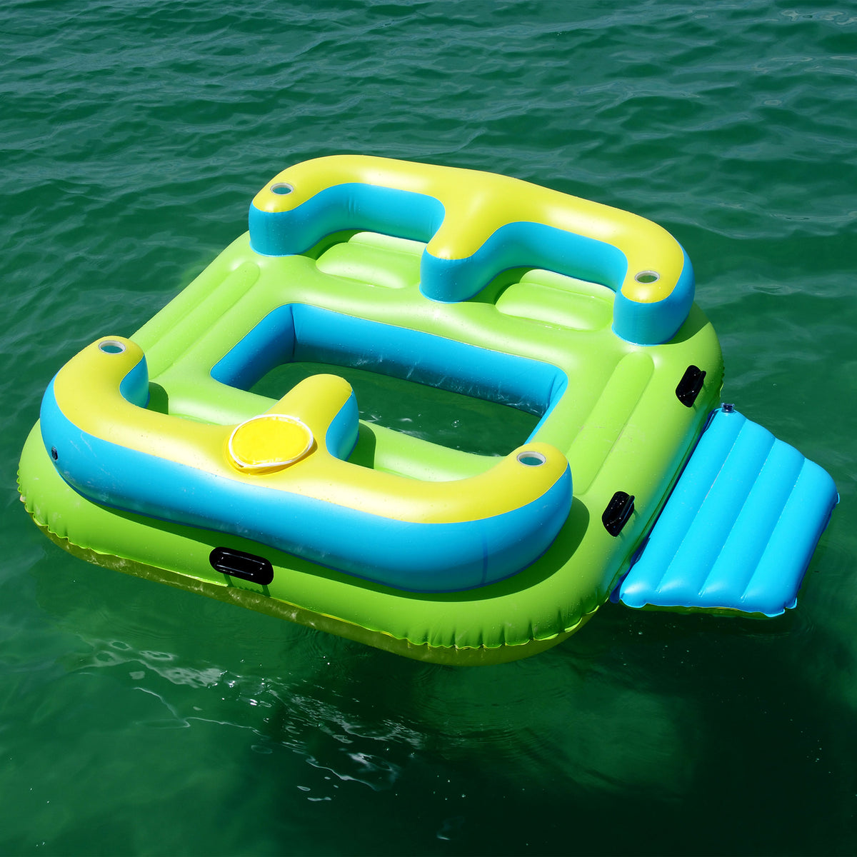 Inflatable Floating Island Lounge Raft with Cup Holders and Coolers - 4 Person D403140