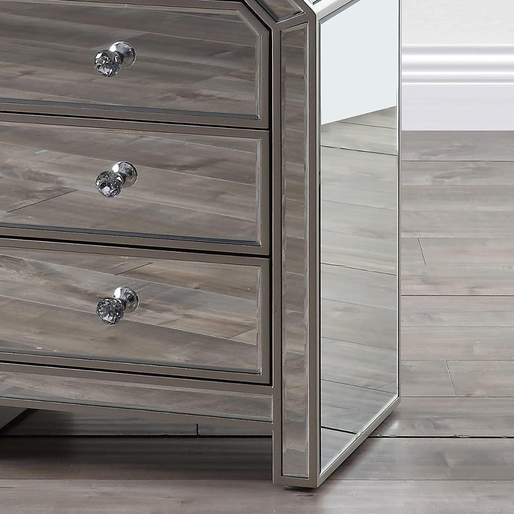 Mirrored Nightstand with 3-Drawers V3382