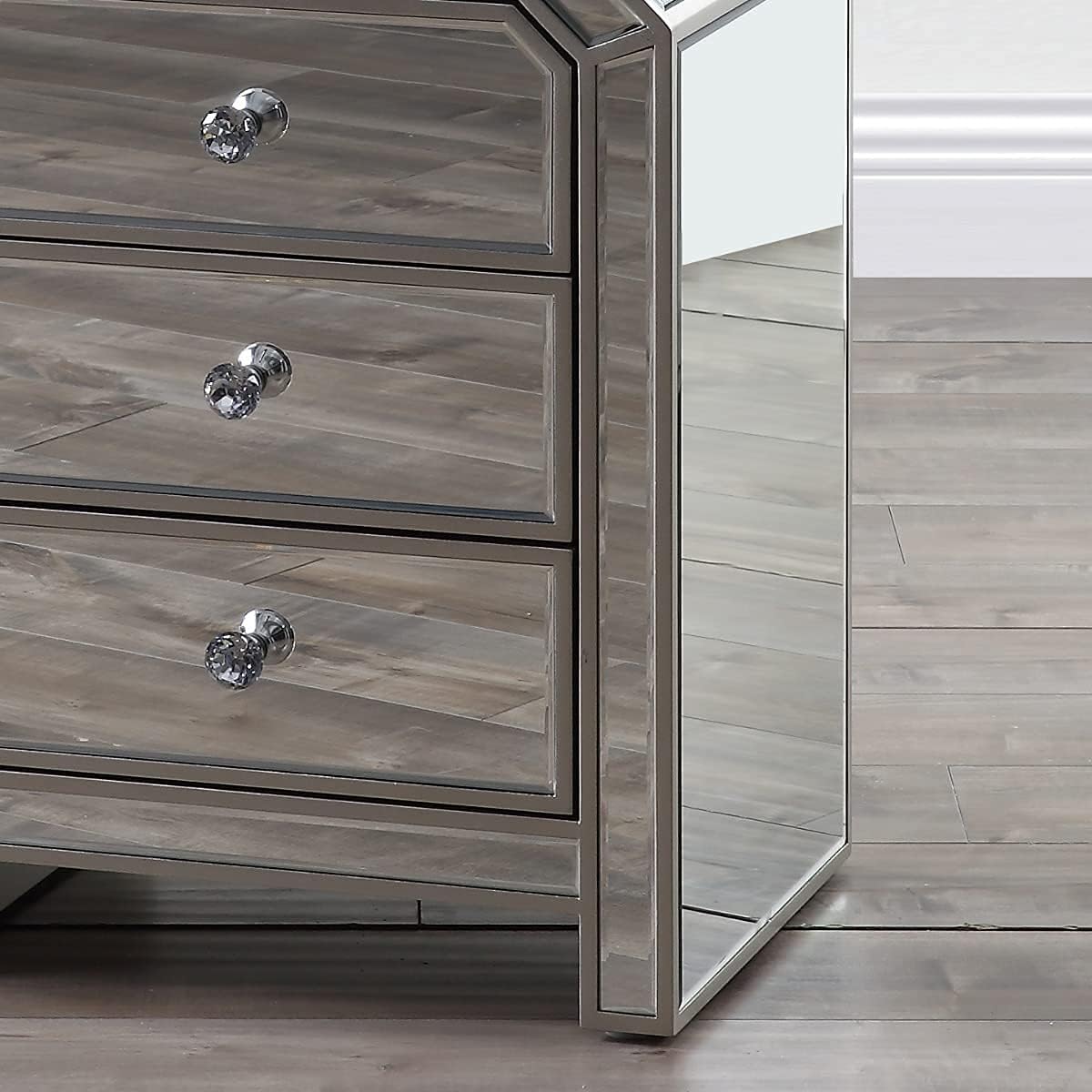 Mirrored Nightstand with 3-Drawers V3382