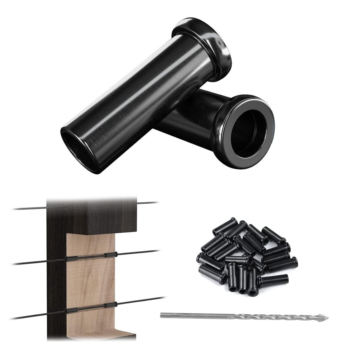 Black Stainless Steel Cable Railing Kit Hardware for 1/8 Wire Rope Wood Posts T316 Marine Grade L93818