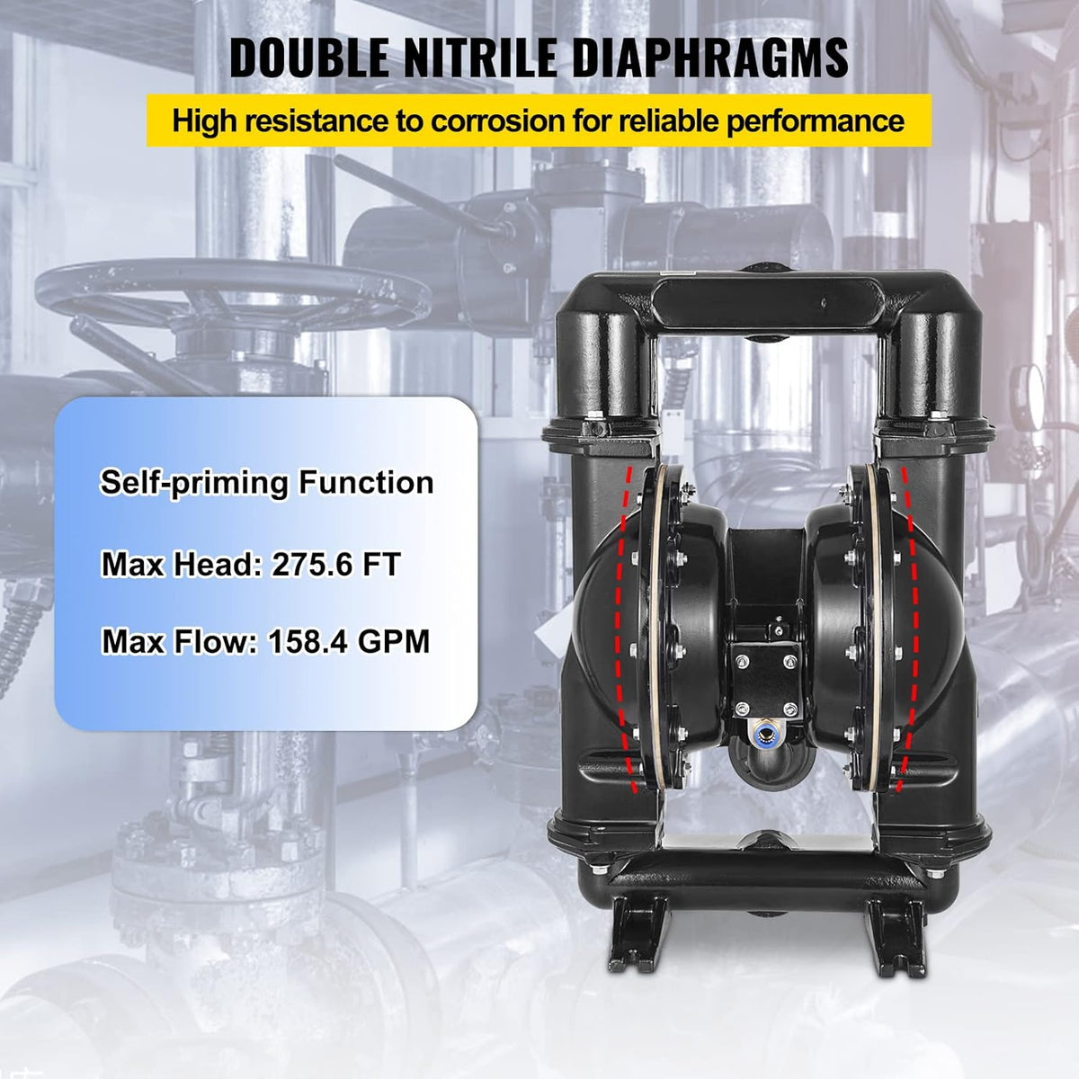 Air-Operated Double Diaphragm Pump 2 inch Nitrile Diaphragm Max 120PSI X848051
